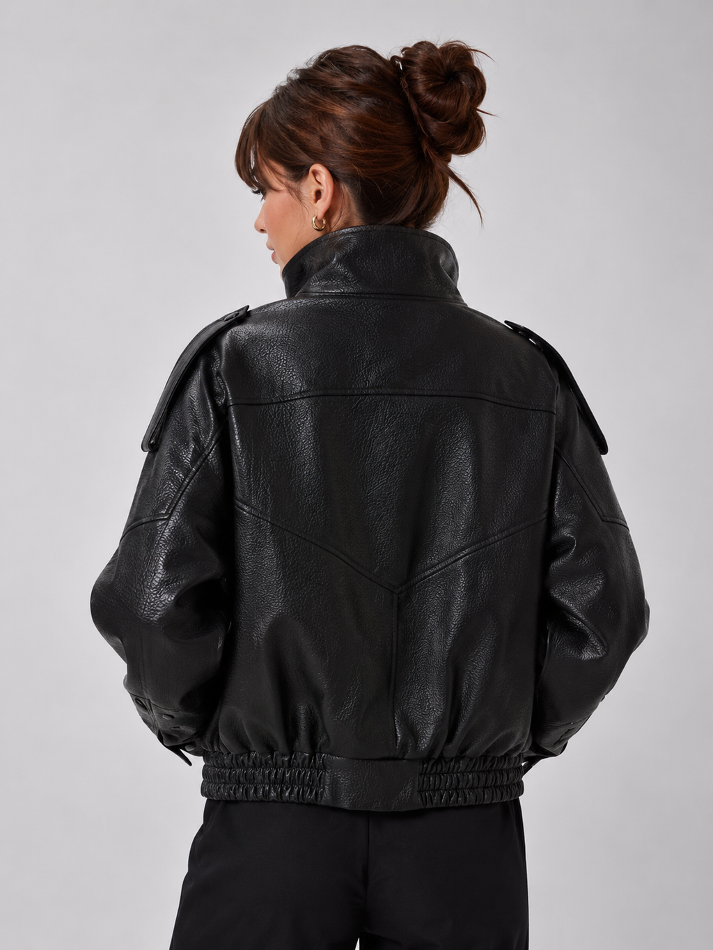 Jaqueta Feminina Oversized Couro Eco Gola Alta Estilo Europeia Vintage Premium Modern Verona