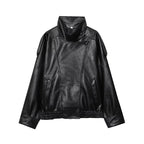 Jaqueta Feminina Oversized Couro Eco Gola Alta Estilo Europeia Vintage Premium Modern Verona