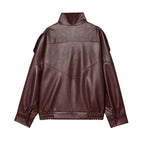 Jaqueta Feminina Oversized Couro Eco Gola Alta Estilo Europeia Vintage Premium Modern Verona