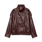 Jaqueta Feminina Oversized Couro Eco Gola Alta Estilo Europeia Vintage Premium Modern Verona